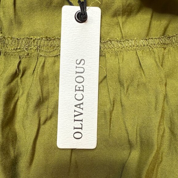 Olivaceous Tiered V-Neck Open Back Satin Mini Dress Green Size Medium NWT - Picture 4 of 6